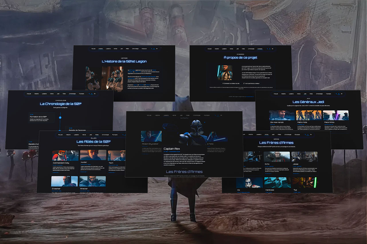 501st Legion platform — multiple screens overview