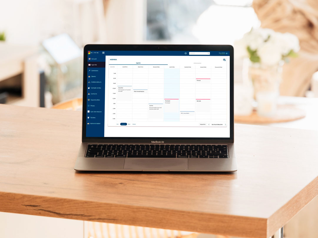 Alten CRM — agenda hebdomadaire avec vue calendrier et gestion des rendez-vous