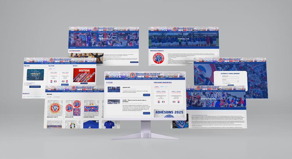 Site Les Irrésistibles Français — vue multi-écrans sur desktop, tablette et mobile